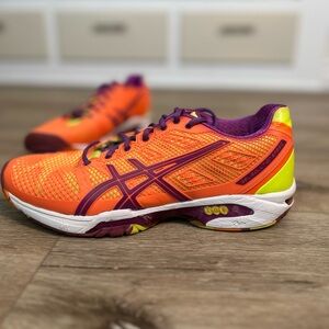ASICS Women's Orange and Purple Gel Solution Speed Tennis/Pickleball Shoes